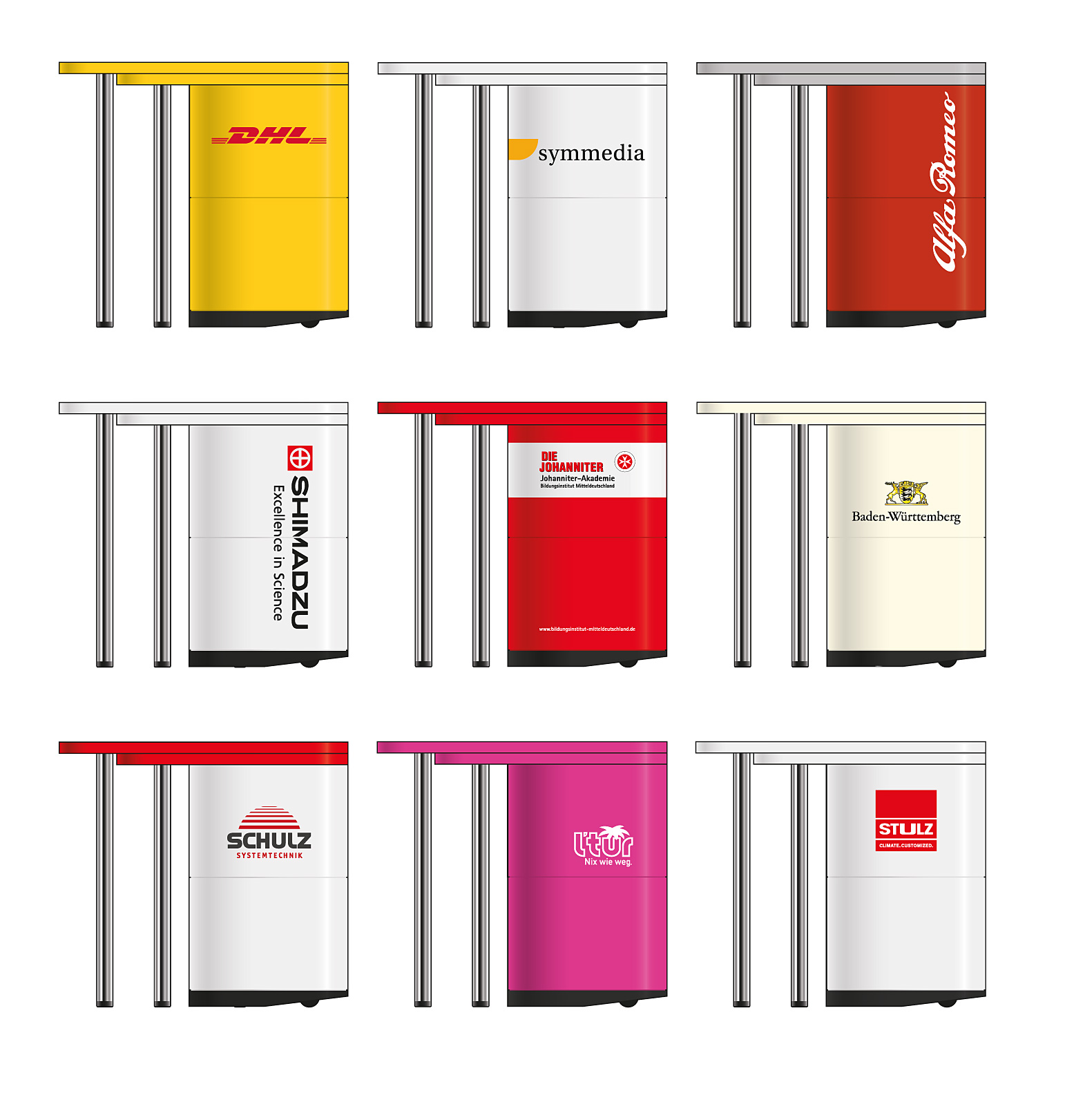 Messetheke mit Grafik, Sonnenschirm